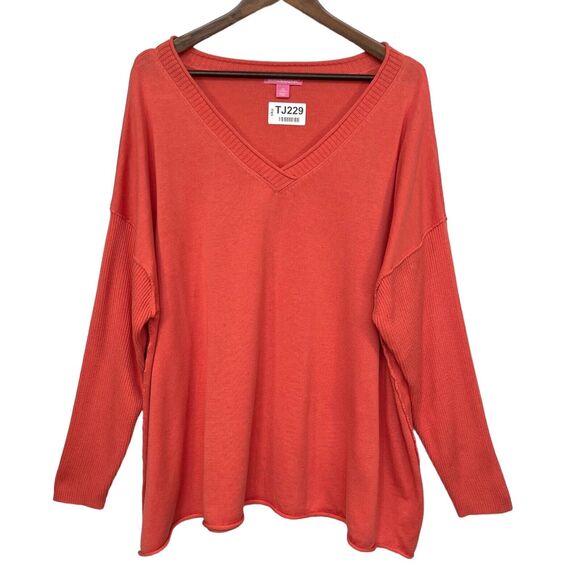Woman Within Pullover Sweater Women Size 4X‎ Orange Pink Knit V Neck Long Sleeve - Picture 1 of 11